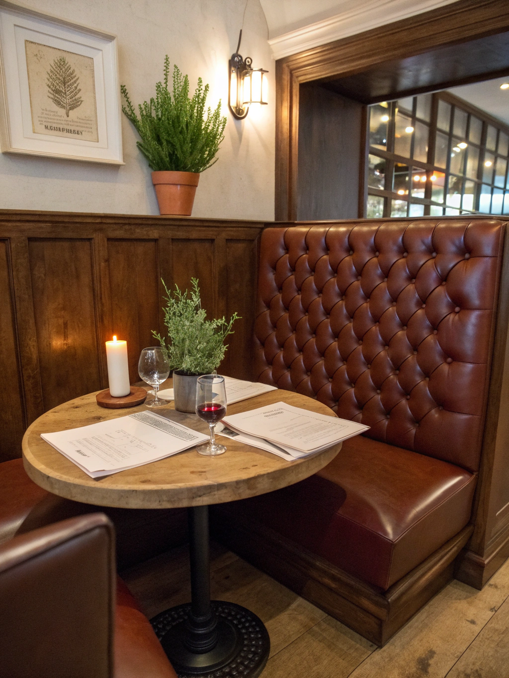 Warm candlelit dining room with cozy booths at ALFORNO
