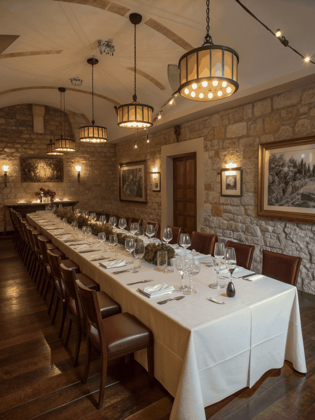 Private dining table surrounded by wine displays
